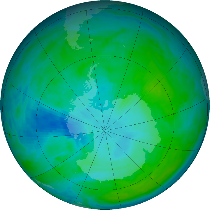 Antarctic ozone map for 27 January 1993
